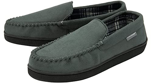 DUNLOP Mens Faux Suede Moccasin Slippers - Grey - UK 11