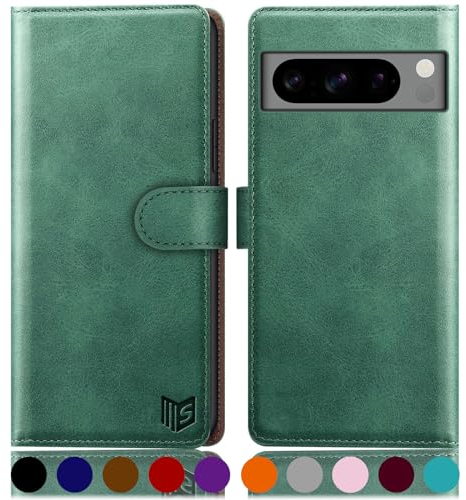 SUANPOT [RFID Schutz für Google Pixel 8 Pro 5G Hülle PU Leder Handyhülle Lederhülle Klapphülle Kartenfach Flip Cover für Pixel 8 Pro Handy hülle Leather Wallet Phone Case Hellgrün