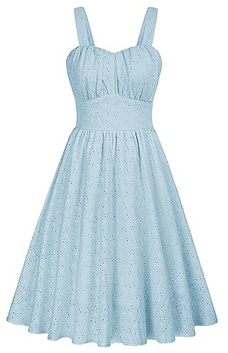 Belle Poque Plus Size Women's Dresses Sleeveless A-Line Halter Dress Smocked Back Slim Fit Cotton Dress Light Blue BP0724-04 XXL