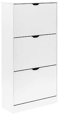 Rebecca Mobili Schlanker Schuhschrank, Schuhregal, MDF, Weiß, 3 Türen, Platzsparend, Für Stiefelschuhe, 12 Paar - Maße HxBxT: 119 x 60 x 23 cm - Art. RE6831
