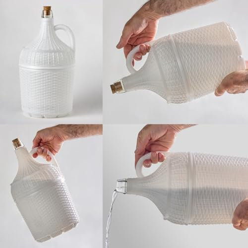 Pack 3 Garrafas o garrafones de 5 litros de cristal con asa, forrado de plástico blanco duro, incluye corcho