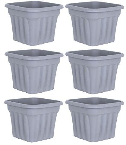 40cm Plastic Garden Planters, 25L Square Garden Plant Pot, Bulk Buy Large Plant Pots Outdoor for Nursery Aloe Orchid Seedlings Sapling Box made in UK [Pack 6 X Grey]