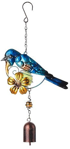 GORGECRAFT Blaues Kolibri-Windspiel Vogel-Blumen-Windspiel Glocken Outdoor-Indoor-Ornament Hängedekoration Retro-Glücksbringer Handgefertigt Mit Im Dunkeln Leuchtender Kugel Gartendekoration Rasen