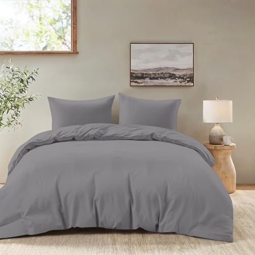 Dreamzie - Bettwäsche Set 200x220 cm mit 2 Kissenbezügen 80x80 cm Anthrazit - Bettbezug 200x220 Erwachsene aus 100% Mikrofaser - Zertifiziert ohne Chemikalien (Oeko TEX)