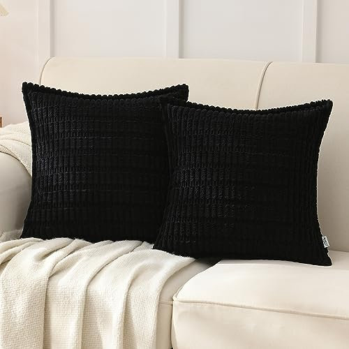 NordECO HOME Kordsamt Kissenbezug 45x45 cm Schwarz Kissenbezüge Boho Dekorative DekoKissen Kissenhülle Sofakissen Weich für Sofa 2er Set