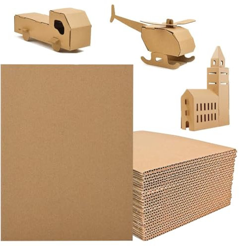 RANJIMA 22 Stück A4 Wellpappe zum Basteln, 3mm Dicke Pappe zum Basteln 210 x 297 mm Bastelkarton, Leicht zu Schneiden, Zu falten, Brauner Karton Blätter für Malen, Modellieren, Kunst, Handwerk