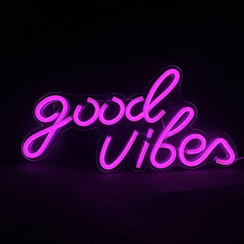 Good Vibes Neon Sign (16 X 8), Acrylic Board Neon Led Sign for Wall Decor, USB Powered Neon Light Wall Sign Decor for Bedroom, Kids Room, Game Room, Office, Bar, Party, Christmas (Pink)