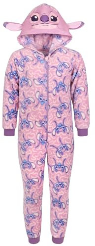 Angel y Stitch Disney Pijama de una Pieza de Forro Polar Rosa, Pijama para niños con Capucha, Oeko-Tex 3-4 años