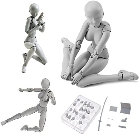 Haniforever Artists Manikin Figurine d'arrêt de mouvement géniale avec articulations, modèle de dessin d'art, corps humain pour fournitures de croquis, peinture, décoration, gris, femme