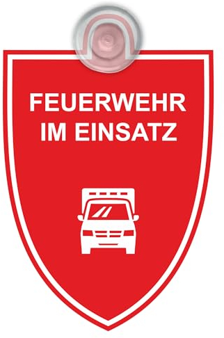 Indigos UG - Schild Feuerwehr im Einsatz - 9x12 cm - Saugnapfschild - Aluverbund - Emblem - Innenbefestigung für Ihr Auto - UV-Beständig - Einsatzschild - Hinweisschild - Warnschild