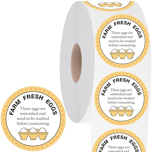 Frische Eier vom Bauernhof Etiketten, 5cm Runde Aufkleber Selbstklebende Eierverpackungsaufkleber für Huhn, Wachtel, 600 Stück pro Rolle