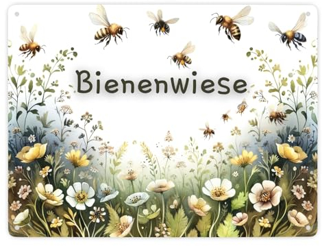 Bienenwiese Metallschild XXL in 28x38 cm Idyllische Natur Oase Blumen Gras Insekten Pollen Schutz für Bienen