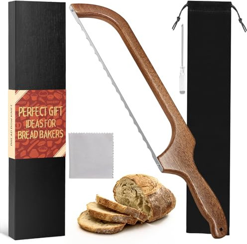 MOTAIPEAK Bread Bow Knife for Homemade Bread,15.5 Sapele Wood Sourdough Bread Knife,Premium Stainless Steel Serrated Saw Bread Cutter for Bread,Bagels,Fruits,Adjustable for Left and Right Hand Use