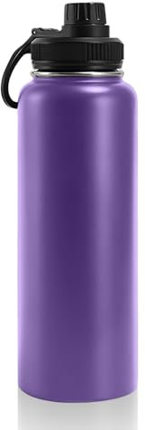 Botella de agua aislada de acero inoxidable de 12 a 40 onzas, taza térmica de boca ancha, botella de agua deportiva, doble pared al vacío y diseño a prueba de fugas, botella termo, con asa (morado, 18