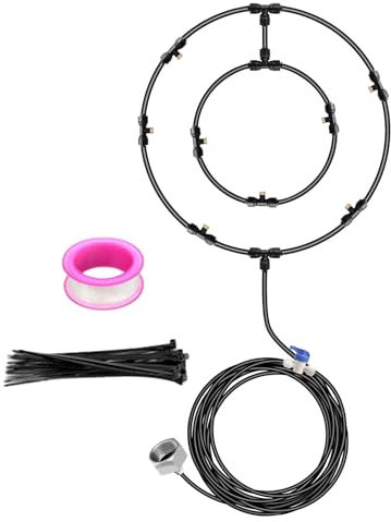Sghtil Kit d'humidification amélioré pour ventilateurs extérieurs - Nébuliseur de ventilateur de terrasse avec 6 buses amovibles - Ventilateur de nébuliseur d'eau
