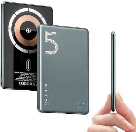 Kuulaa MagSafe PowerBank Ultra Slim 5000 mAh, 20W Caricatore Portatile Wireless Magnetico, Magnetico Powerbank Battery Pack Ricarica Rapida per iPhone 16/15/14/13/12/Mini/Pro/Pro Max