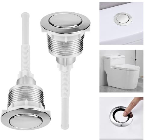 Favengo 2 Pcs Pulsador Cisterna Simple Universal 38mm Botón de Tanque de Agua Inodoro Pulsador de Descarga Un Solo Botón Pulsador Cisterna Simple Universal Tapon Cisterna WC para Cisterna Baño, Plata