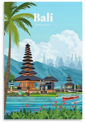 GJrjdb Vintage-Poster Travel Bali Indonessia, 20 x 30 cm