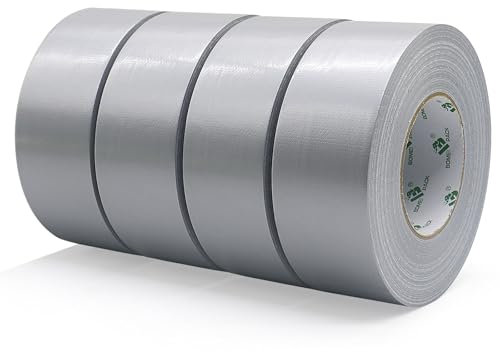 BOMEI PACK Silber Panzertape extra stark, 60 m x 50 mm – Wasserdichtes Reparaturband für innen & außen gewebeverstärktes Reparaturband, 4 Rollen