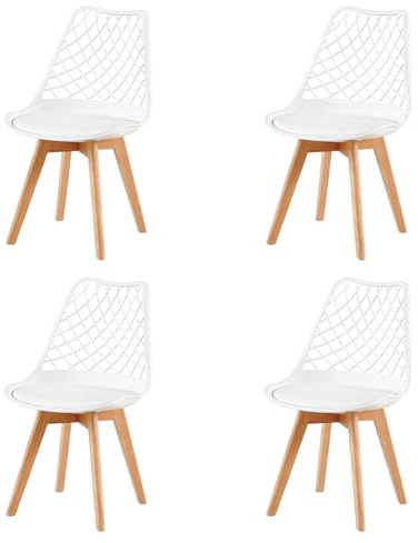 EGGREE 4er-Set Skandinavische AusgehöHlte Esszimmerstühle SGS GeprüFt, Set of 4 Gepolsterte HerausgehöHlt KüChenstüHle Retro BüRostüHle, Beine Aus Massiver Buche - Weiß