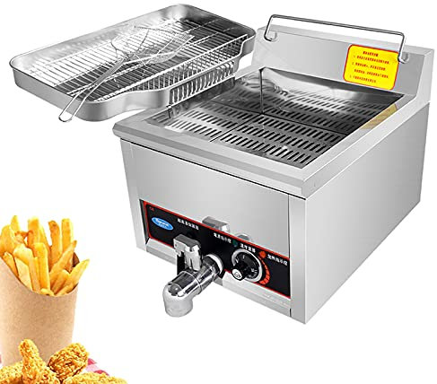 SmPinnaA Friggitrice Elettrica Professionale, Friggitrice Commerciale con Cestello E Manopola Temperatura, Piano Cucina in Acciaio Inox,15L