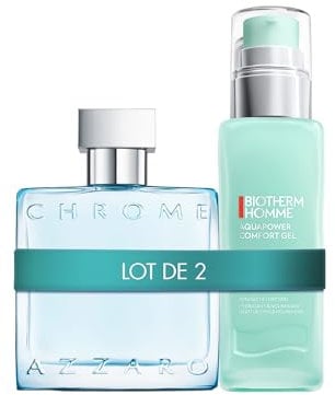 Lot de Azzaro Chrome, Eau de Toilette en Spray Vaporisateur pour Homme, Parfum Frais, 50 ml + Biotherm Homme, Aquapower Comfort Gel Peaux Sèches, Gel Hydratant Visage pour Homme, 75 ml