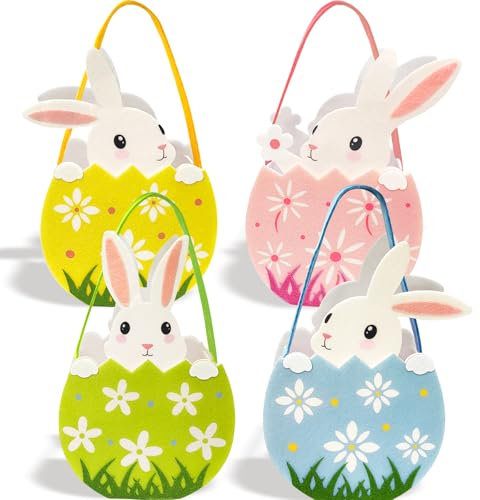 BOYATONG 4X Osternest mit Hase - Osterkörbchen zum Befüllen aus Filz - Osterkörbchen mit Henkel für Kinder - Ostertüten zum Befüllen für Eiersuche & Dekoration