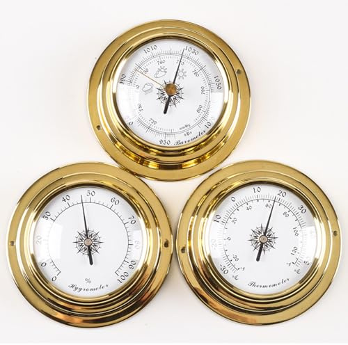 Lot de 3 baromètres, thermomètres, hygromètres, 9,8 cm, station météo analogique à suspendre au mur, pour la maison, le bateau de pêche, les hôtels, les bureaux, les usines (piles non nécessaires)