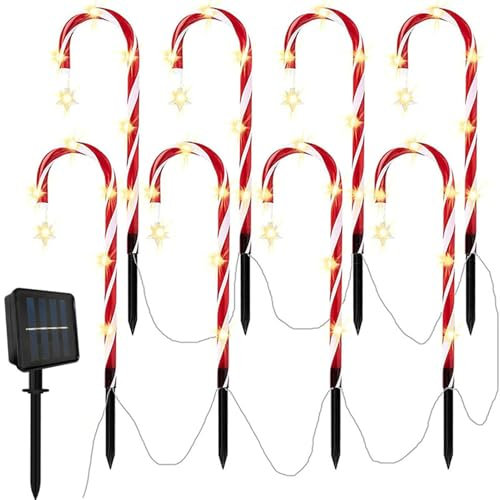 dzqad Weihnachten Lichterkette Zuckerstangen, Zuckerstangen Beleuchtet Außen, Solar Candy Cane Lic hter Mit Stern, Zuckerstangen Lichterkette, Weihnachtsdeko Aussen Zuckerstangen Für Rasen, Gehwege