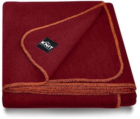 Knit Outdoor Large Military Wool Blanket - Warm & Thick Emergency Survival Blanket Great for Camping, Outdoors, Sports Events, Picnics, 4.5 lbs, 64 x 88 (Maroon)