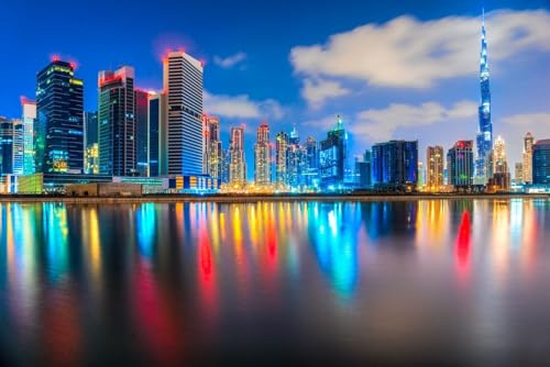 1000-teiliges Puzzle für Erwachsene, Dubai, UAE, Skyline, Poster, Holzpuzzle, Druck, Nacht, Burj Khalifa, Ansicht, A473, herausfordernde Puzzles für Freunde, Familie, Wanddekoration