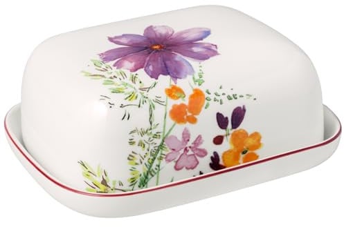 Villeroy & Boch - Mariefleur Basic beurrier avec couvercle multicolore, résistant au lave-vaisselle/micro-ondes, cloche à beurre, boîte à beurre, design floral, motif floral, porcelaine Premium
