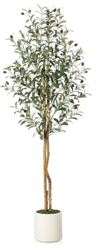 Litake Albero di ulivo artificiale, 180 cm, con vaso bianco, pianta verde, grande pianta artificiale, decorazione per casa, camera da letto, ufficio, giardino, soggiorno (180 cm, 1 confezione)