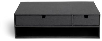 BIGSO TED Monitorständer – praktische Bildschirmerhöhung mit integrierten Schubladen und Kabelöffnung – Bürobedarf aus Faserplatte mit Papier – schwarz