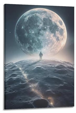 Weltraum-Poster, Silbermond am Rand des Himmels, dekoratives Gemälde, Leinwand-Kunstbild, 60 x 90 cm
