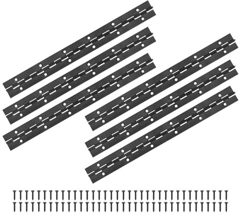 M METERXITY 6-Pack Piano Hinges, 12 Inch / 300mm 304 Stainless Steel Continuous Piano Hinge with Holes and Screws for Cabinets Door/Storage Box [1.2X 0.04/ 30x 1mm Open Width Thick, Black]