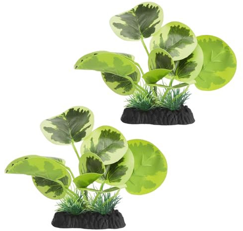 APOMOONS 2 pezzi piante finte acquario, decorazioni acquario con foglie ovali, piante acquario per acquari Decorazione domestica da tavolo (19x17x8cm)