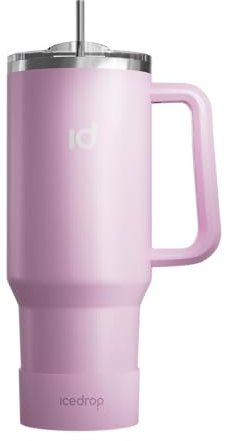 IceDrop® XXL Thermo Cup 1.2L für 12 Stunden kalte oder heiße Getränke I 100% auslaufsicherer Thermobecher mit Strohalm I robuste Trinkflasche mit Strohhalm und Griff I Tumbler Cup - Pink