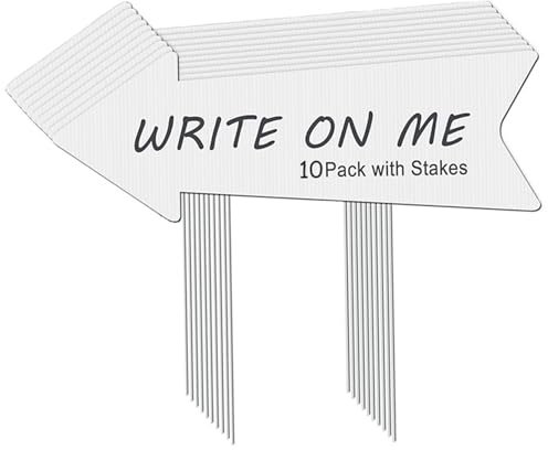 Heidouse 10PCS Blank Yard Signs with Stakes, 17x6 Inch Arrow Shape Custom Yard Signs, Plastic Garden Labels for Weddings Birthday Garden Lawn Guidepost