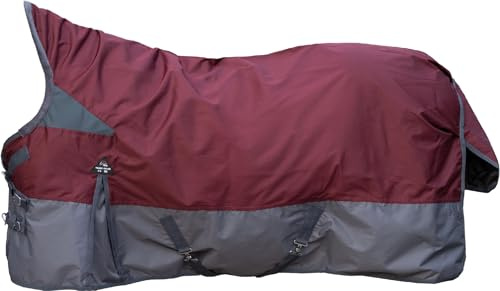 HKM Yukon 600D, 100g Wattefüllung Highneckdecke, Dunkelrot/Grau, 135