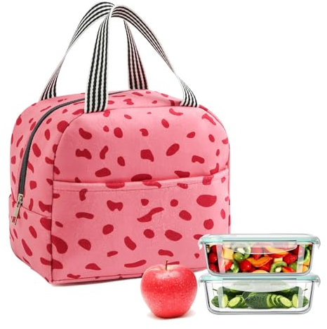 KASESSS Borsa Termica Porta Pranzo, Borsa Porta Pranzo Portatile, Borsa Frigo Piccola Pranzo Ufficio, sBorsa Pranzo, Lunch Bag per Lavoro Scuola Viaggio Campeggio Picnic All'aperto BBQ (Rosa Rosso)