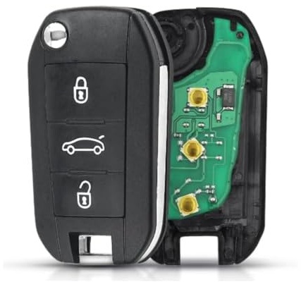 Chiave compatibile Peugeot™ 208 308 508 508SW 2008 (2010-2020) e Citroen C4 Cactus™ (2014-2018) - 3 pulsanti baule, transponder ID46, batteria CR2032, lama HU83
