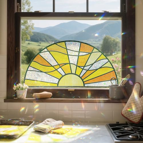Fensterfolie selbstklebend 3D Buntglas-Fensterfolie Fenster-Sichtschutzfolie für Badezimmer, Haustür, Haus, Sonnenschutz, Wärmeschutz, Kaktusgarten,Sunshine Catcher 45X80CM