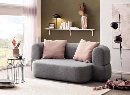 DOMO. collection Sofa Cutias, 2-Sitzer Schlafsofa, ovale Form, Schlaffunktion, mit Nierenkissen, Federkern Polsterung, 2er Couch, 208 x 115 x 78 (BxTxH), dunkelgrau