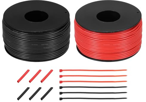 QUARKZMAN Lot de 2 Bobines de Fil Électrique en Silicone Rouge Et Noir | Calibre 26 Awg, Câble Électrique en Cuivre de 45,7 M/150 Pi, avec Gaine Thermorétractable Et Serre-Câbles