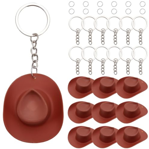 BEAMARKER 36 set di Portachiavi con Cappello Da Cowboy Occidentale Marrone, Mini Ciondoli per Borse Western In Plastica, Decorazioni per Feste per Donne e Uomini, Accessori Decorativi Fai Da Te per Po