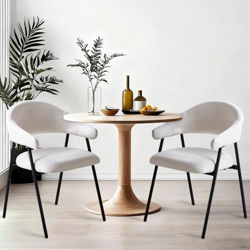 stone princess 2er Set Moderne Esszimmerstühle: Gepolsterte Stoffstühle mit Armlehne Schwarzem Metallgestell - Ergonomische Polsterung für Esszimmer Küche Wohnzimmer (Weiß, DC011-2er)
