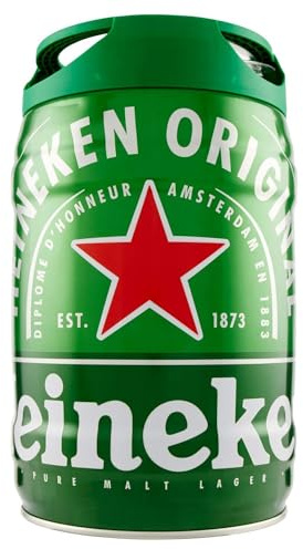 Heineken Pils Bier - Draught Keg Bier-Fass mit Zapfhahn, 5 Prozent Alkoholgehalt, mit natürliche Zutaten, erfrischend milder Geschmack, 5 l (6er Pack)