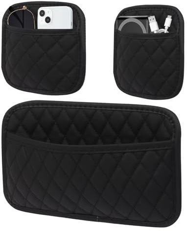 Aovanta 3 Pack Car Side Pocket Organizers, Black PU Leather Car Door Pocket Pouch with Different Size, Self-adhesive Car Mini Storage Bag for Phones, Glasses, Keys, Coins (Black)