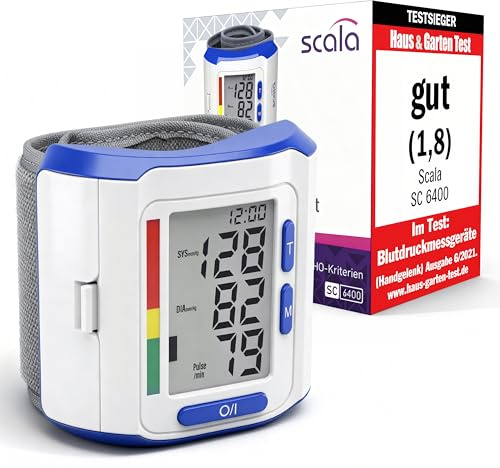 scala SC 6400 blau Handgelenk Blutdruckmessgerät – Präziser Blutdruckmesser mit WHO-Indikator & 85 Speicherplätzen – Fuzzy Logic Technologie – Inkl. Box & Batterien – Manschette 13,5-19,5 cm